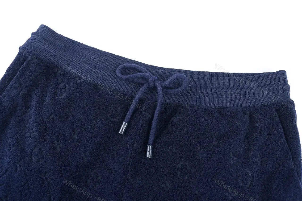 View 4 of Navy Cotton Louis Vuitton-Patterned Drawstring Shorts