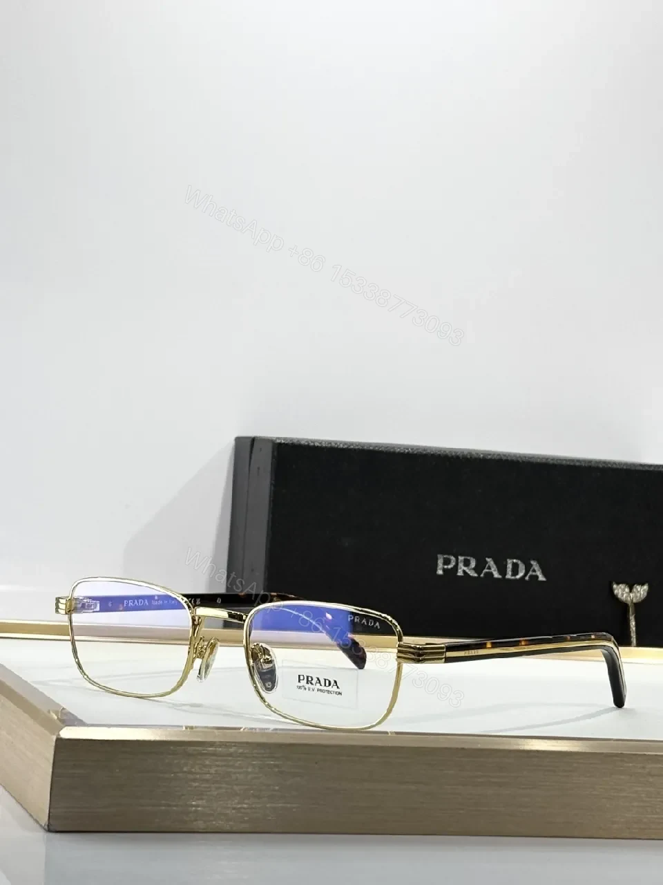 View 6 of Gold-Tone Metal Eyewear, Rectangular, Luxury, Blue-Light, Glasses