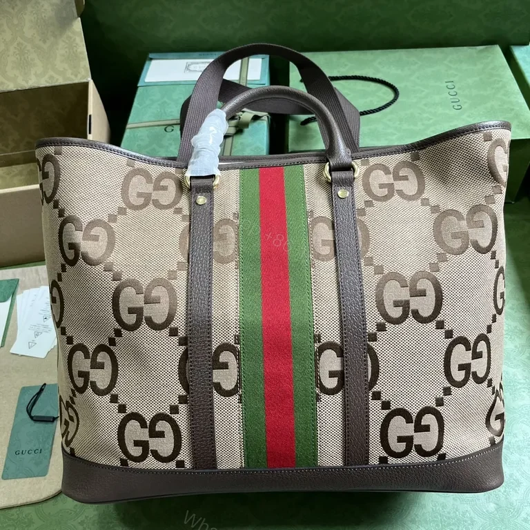 View 6 of G GG Tote: Classic Canvas + Leather, Web Stripe, Everyday Luxury