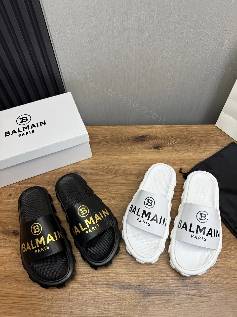 View 9 of White Slip-On with Bold Logo Band, Minimalist Comfort Slide