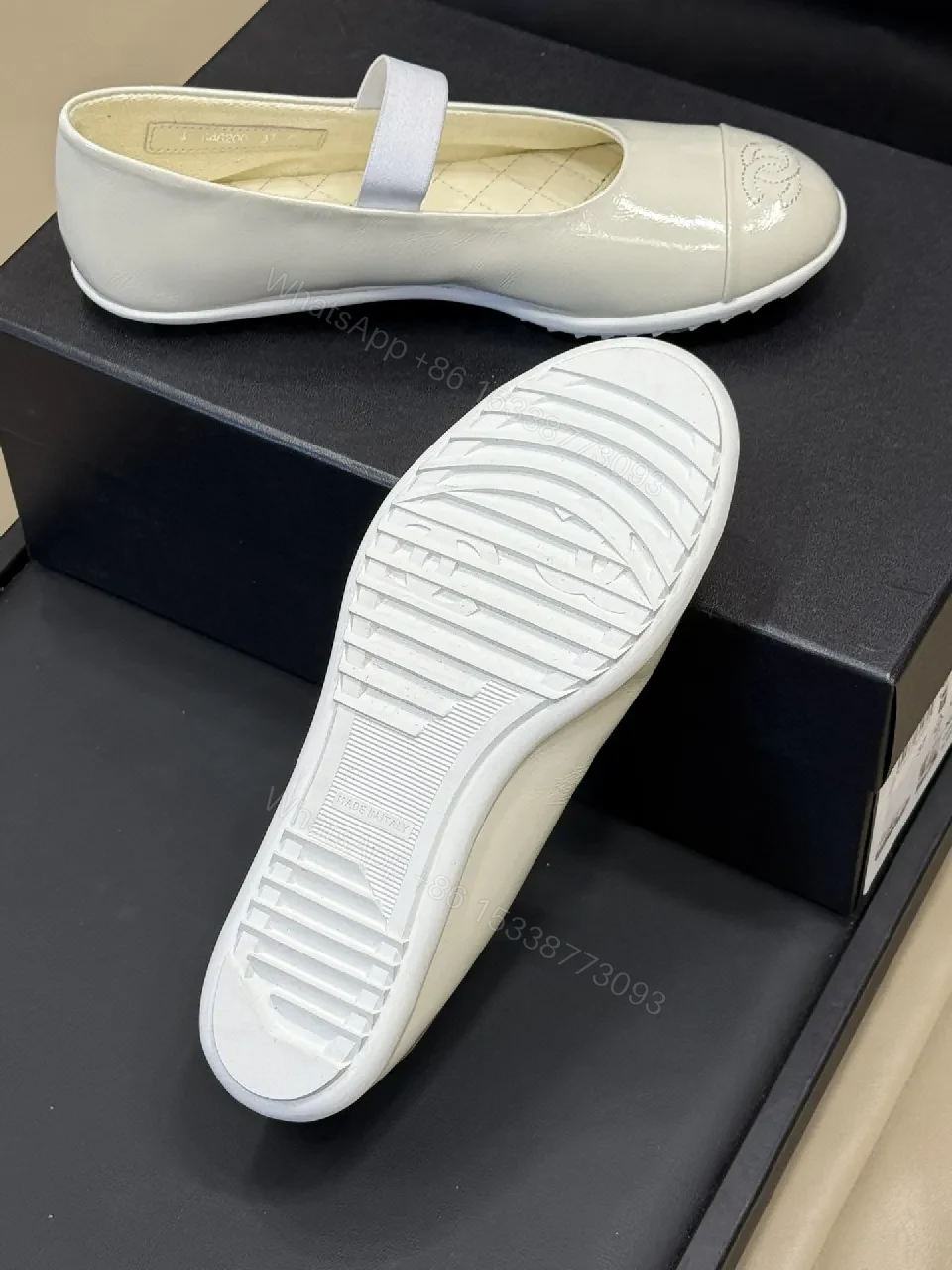 View 2 of Soft Neutral Patent Flats, Quilted Insole, All-Day Comfort
