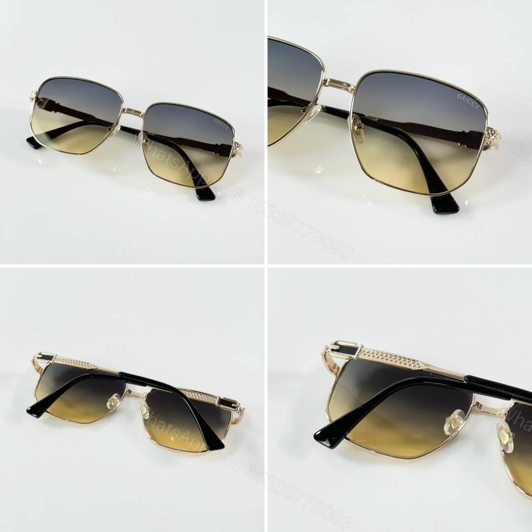 View 2 of First Copy Gucci Aviator Sunglasses Gold Frame Gradient Grey Brown Lens
