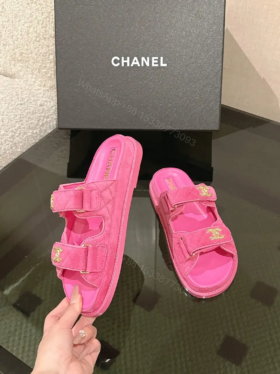 View 7 of Pink Luxe Slides with Dual Straps and Cushioned Comfort