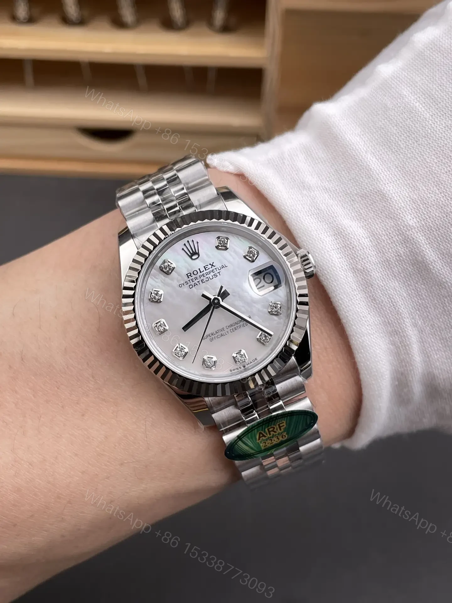 View 9 of Rolex Datejust 31 Stainless Steel Fluted Jubilee MOP 178274-0042