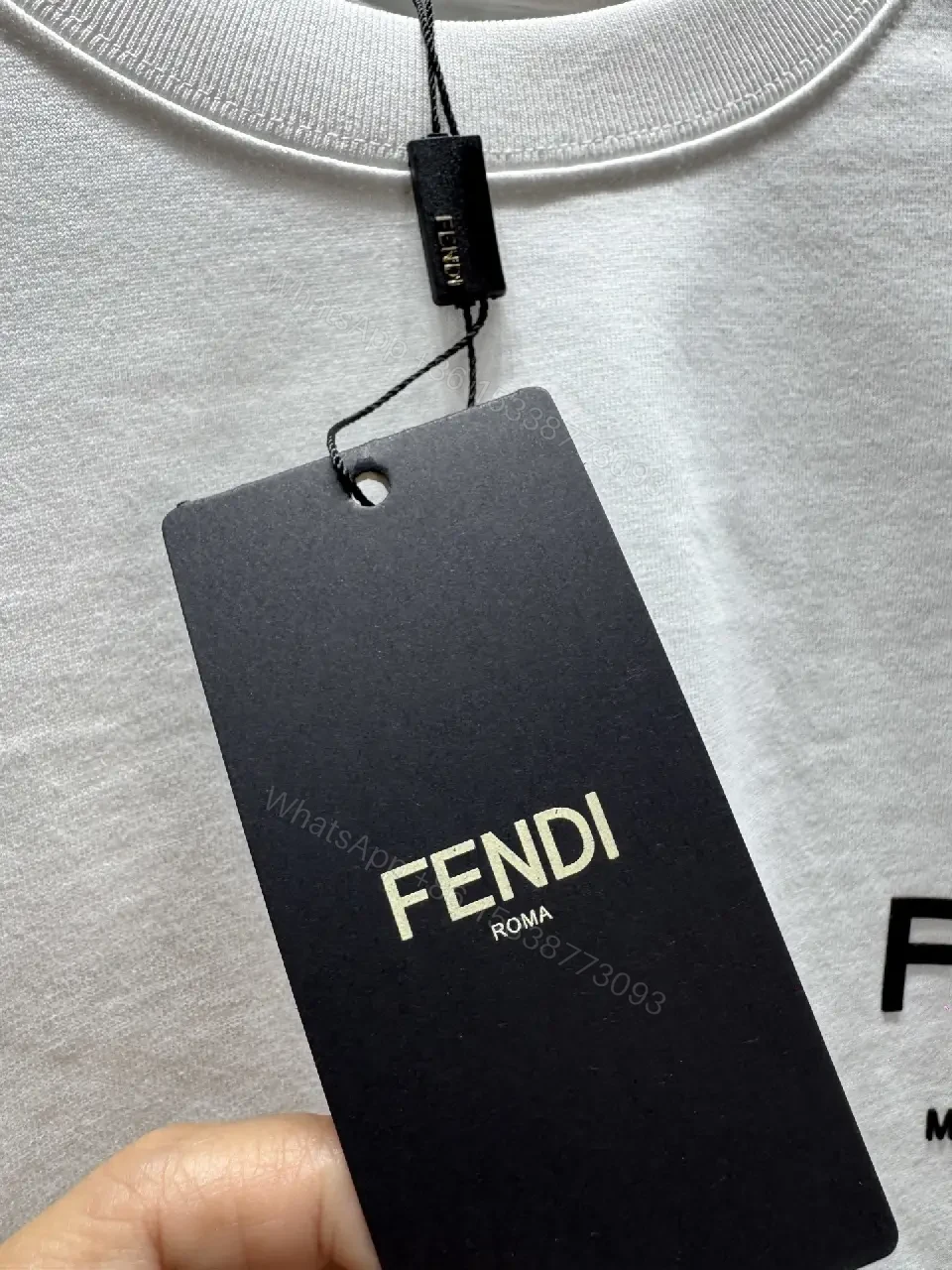 View 9 of Clean White Crewneck Tee – Subtle Fendi Logo Accent