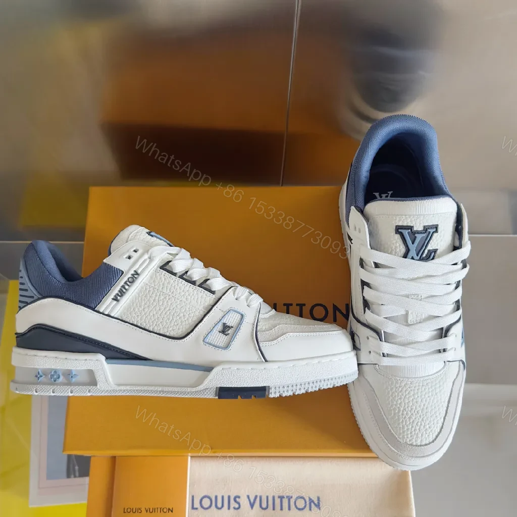 View 6 of Sophisticated White & Navy Luxe Sneaker with Texture