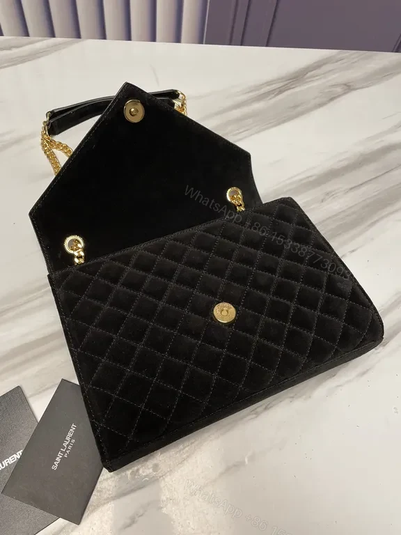 View 3 of Quilted Calfskin Bag with Gold YSL Emblem: Compact Luxury