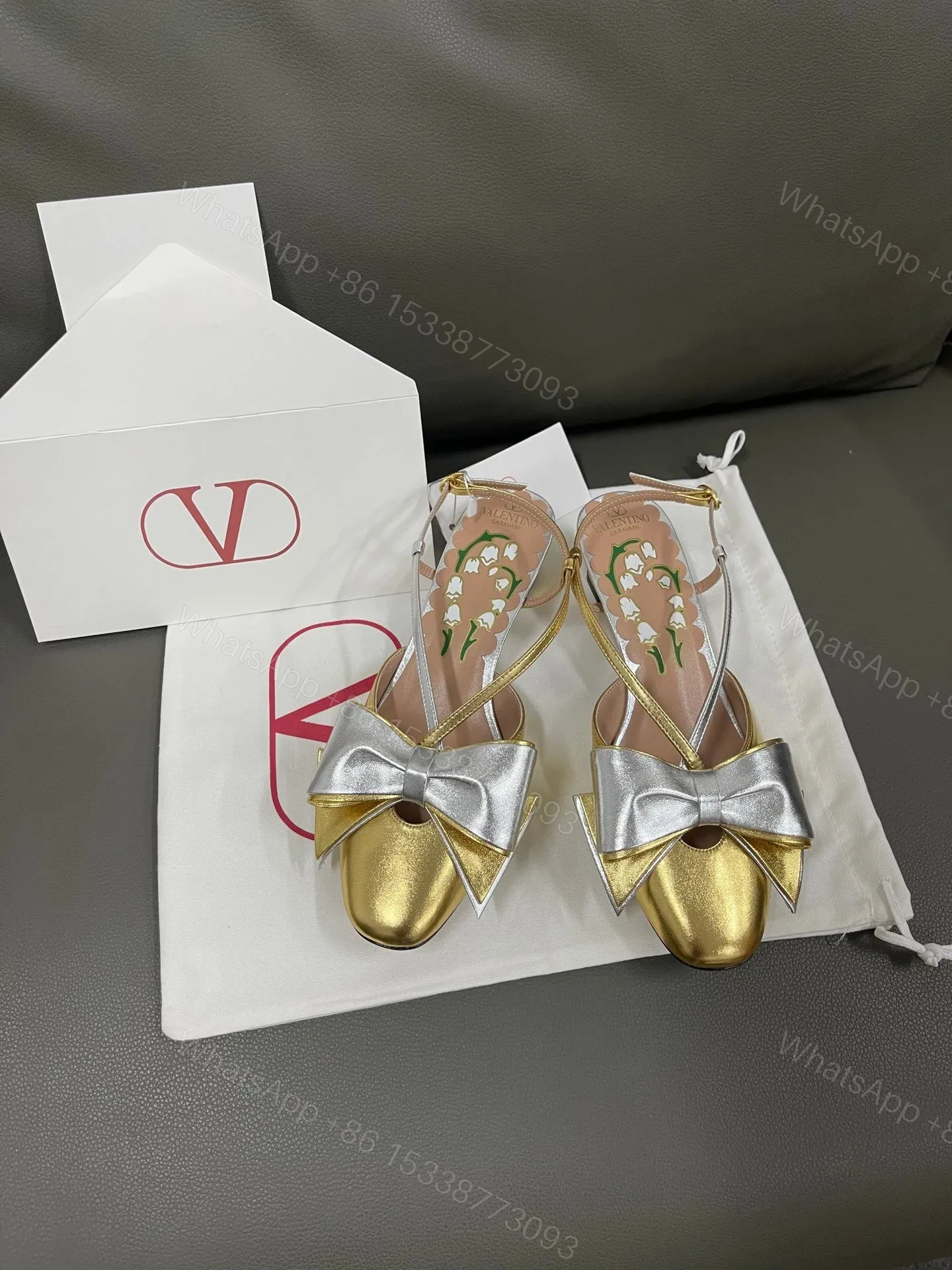 Valentino Women Gold Metallic Leather Heels — view 1