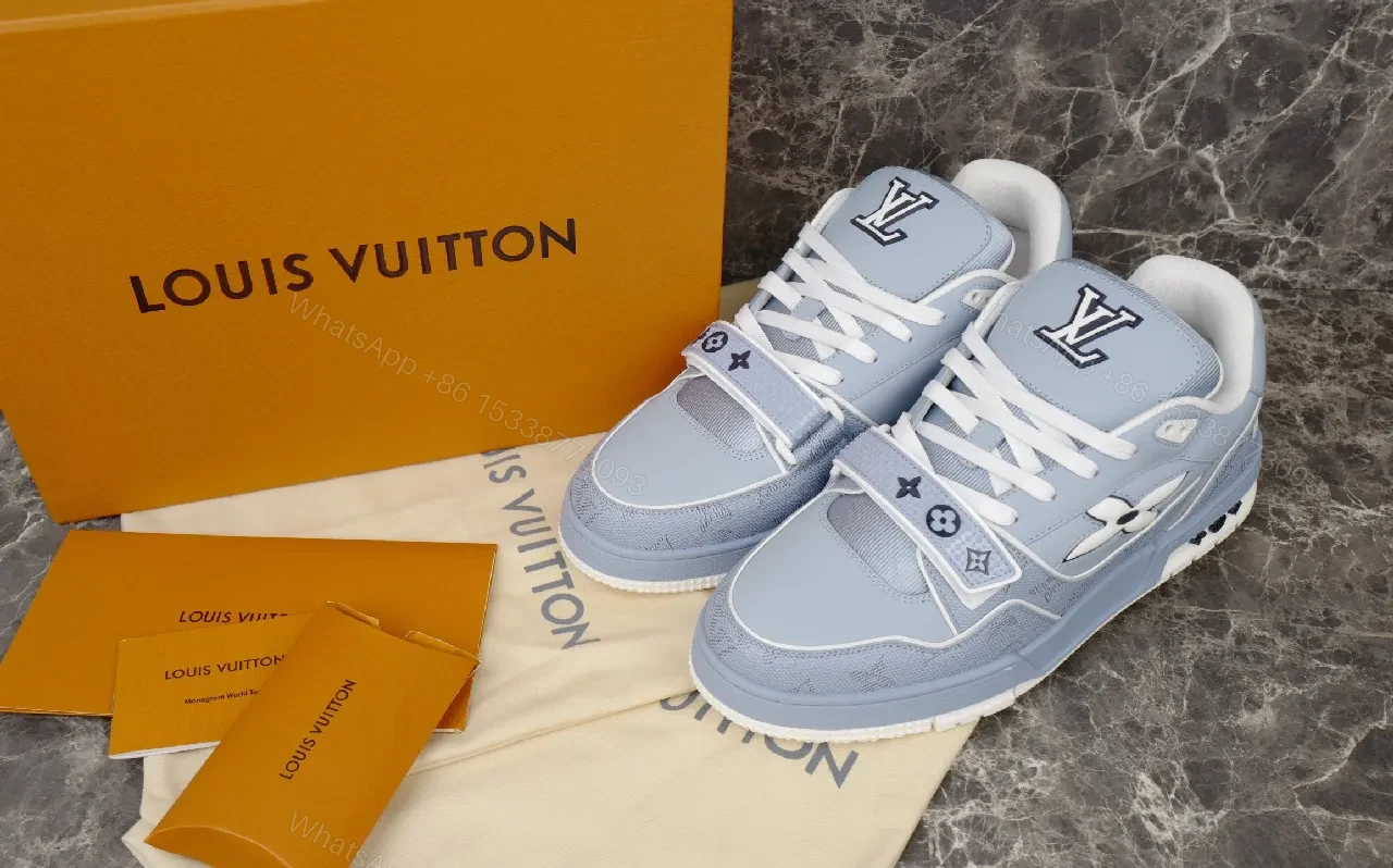 Soft Blue Leather High-Top Sneaker with Luxe Details — view 1