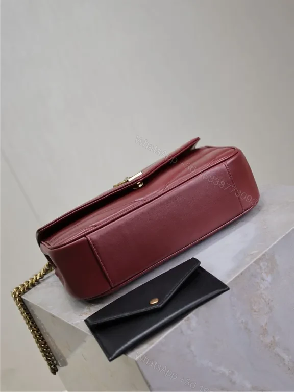 View 9 of Burgundy Quilted Satchel: Gold YSL Logo, Day-to-Night Luxury