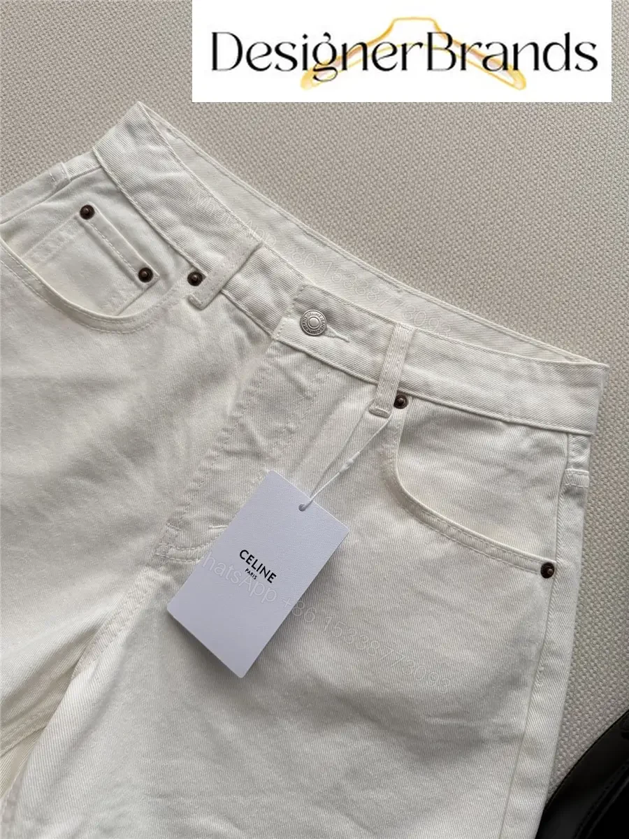 View 5 of CELINE White High-Waisted Cotton Denim Shorts