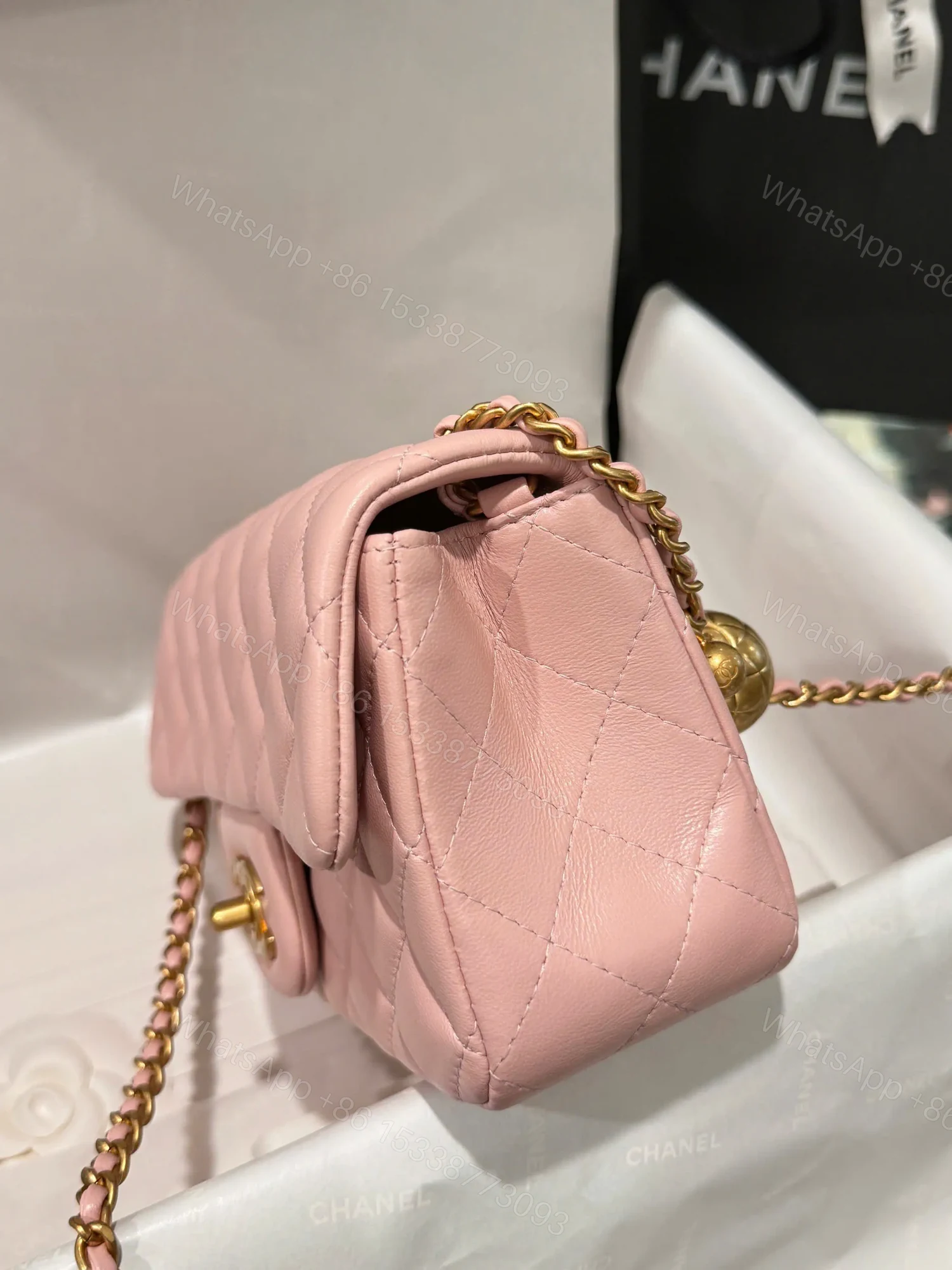 View 2 of Chanel Classic Bell Bag Handbags Woman’s Like Auth Pink Sheepskin 20cm