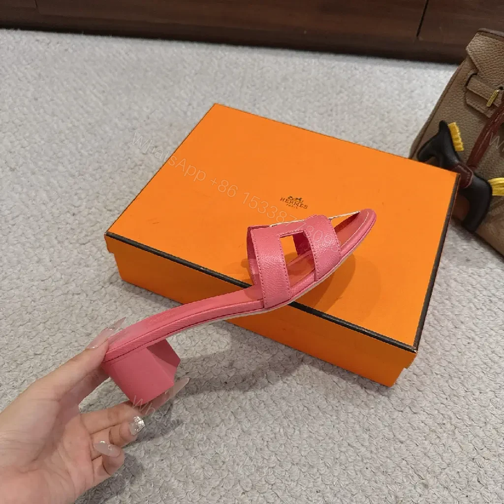 View 7 of Pink Pink Leather Hermès-Inspired Slide Sandals