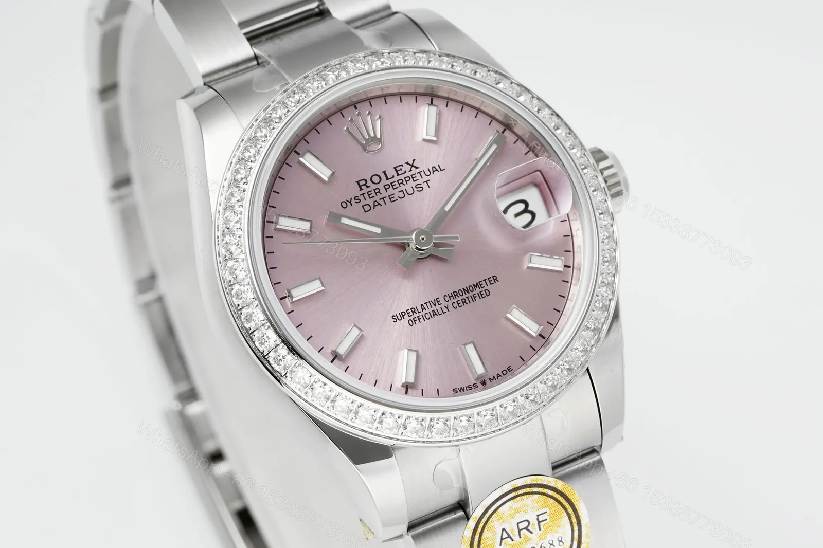 View 3 of Stunning Rolex Datejust 31 Pink Diamond replica 31MM Oyster Bracelet Edition RG-DATEJUST31-PINK-DIAMOND-OYSTER-31