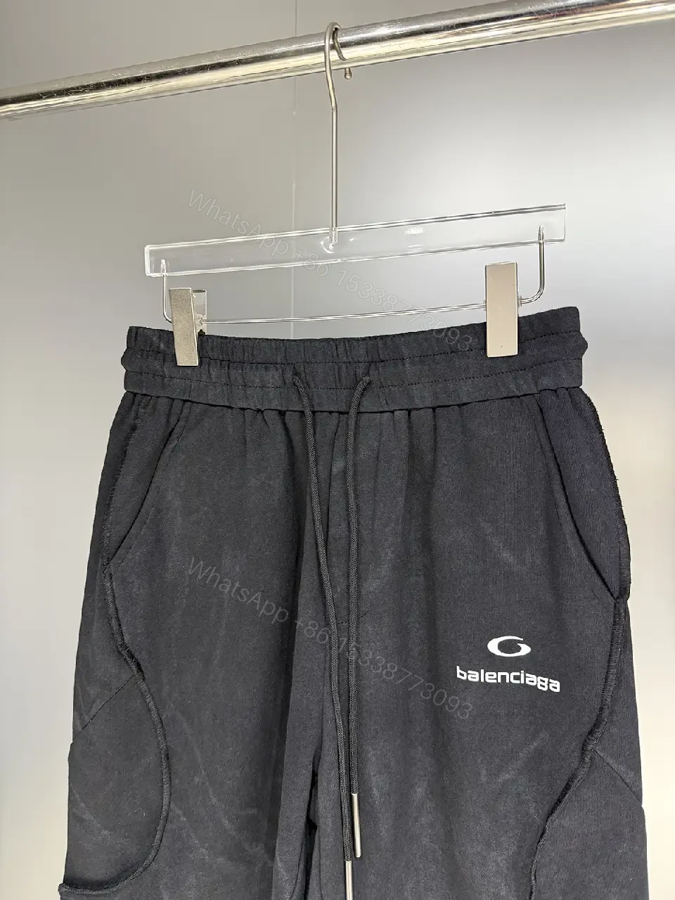 View 6 of Black Nylon Jogger Shorts with Balenciaga Logo