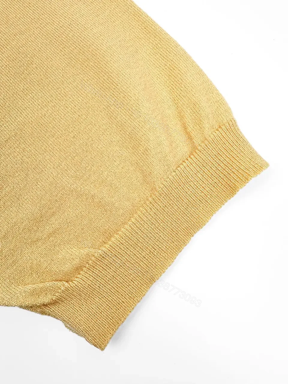 View 4 of Yellow Knit T-Shirt with Black Logo Embroidery, Minimalist Crewneck Top
