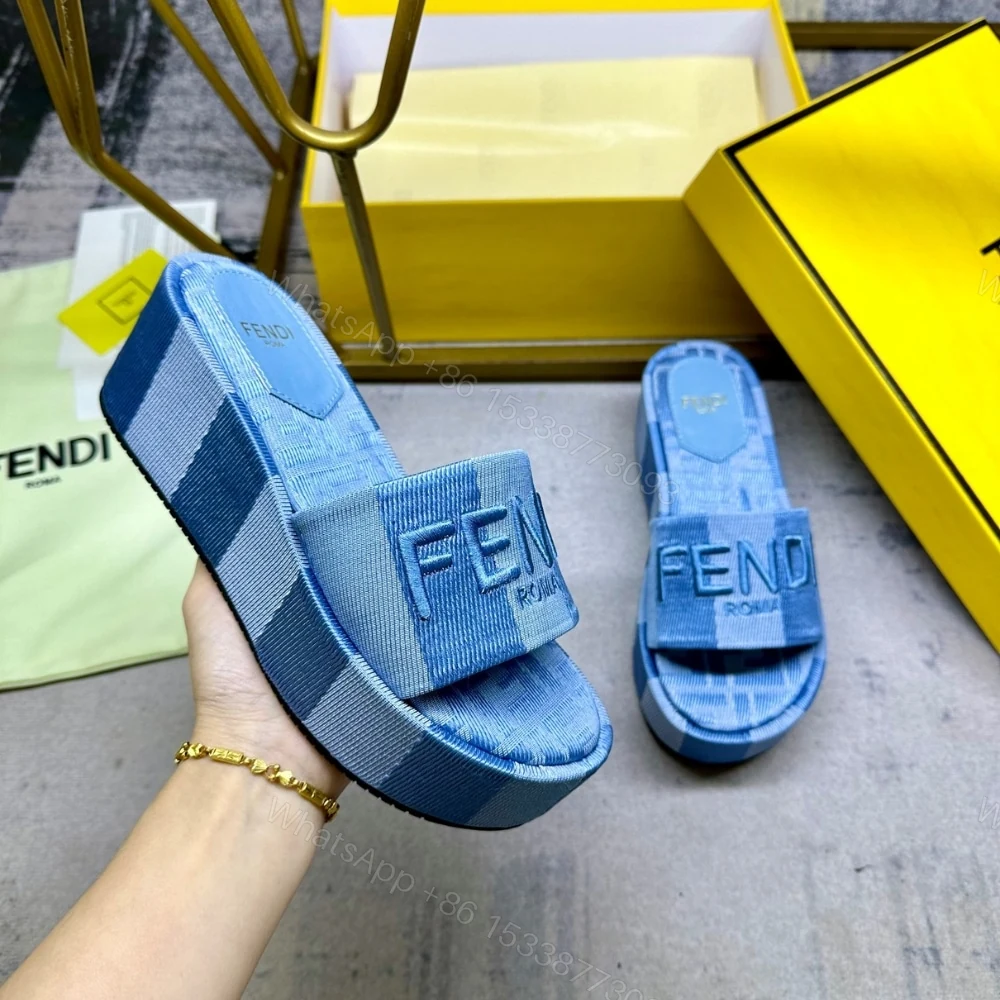 View 5 of FENDI SUNSHINE FLATFORM SLIDES LIGHT BLUE DENIM 8R8515ASB5F1STD