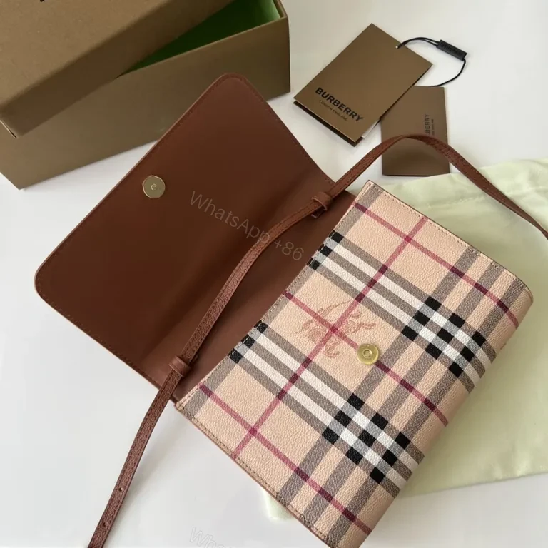 View 8 of Burberry Plaid Crossbody Bag - Cognac Leather, Signature Check