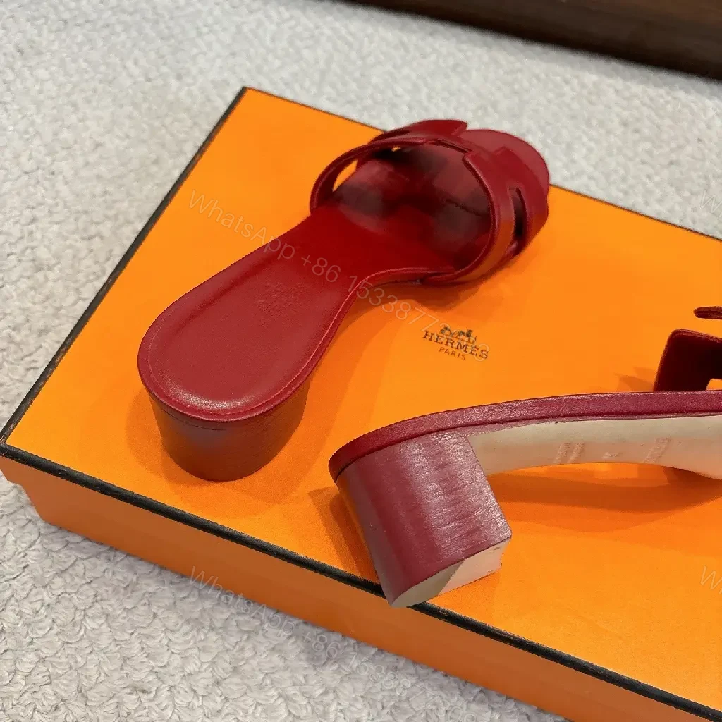 View 5 of Red Leather H-Cutout Slip-On Sandals - Comfort Elevation