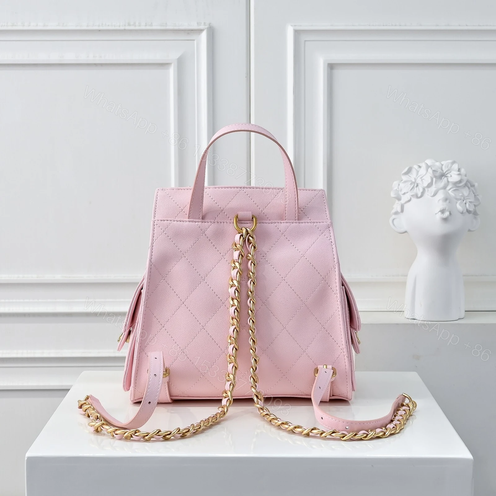 View 4 of Chanel 25 Medium Size Backpack Grain Effect And Gold Metal Pink 23Cm