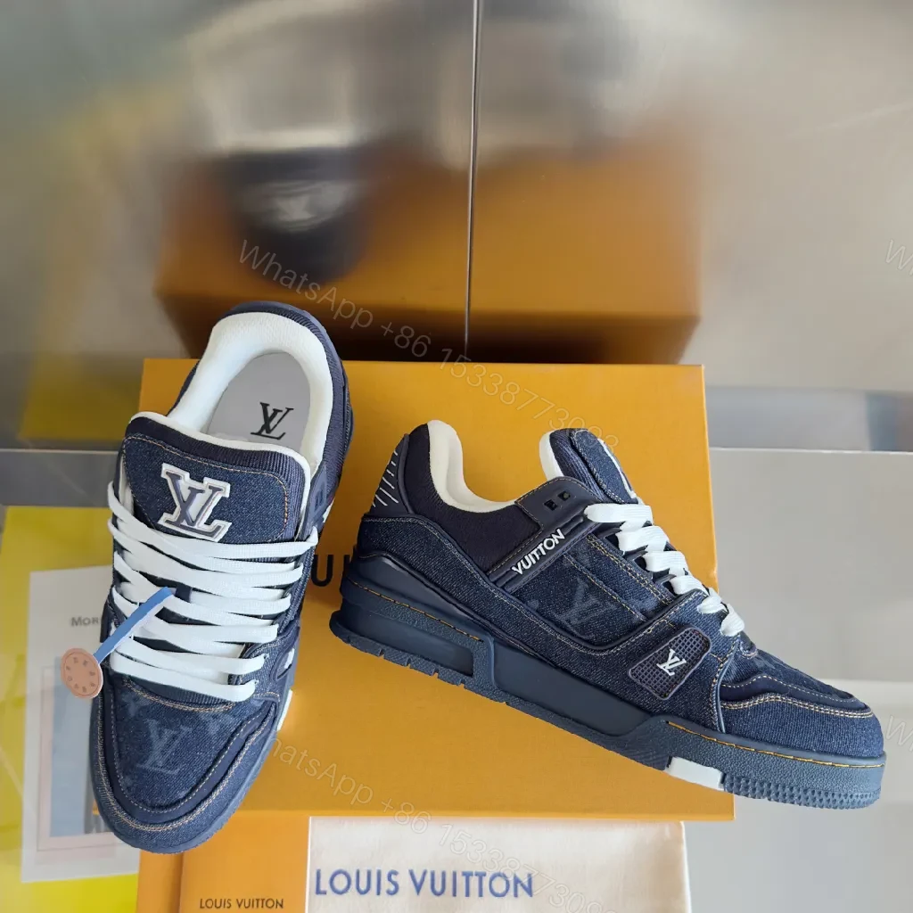 Denim-Block Luxe: Iconic LV-Style High-Tops Sneakers — view 1