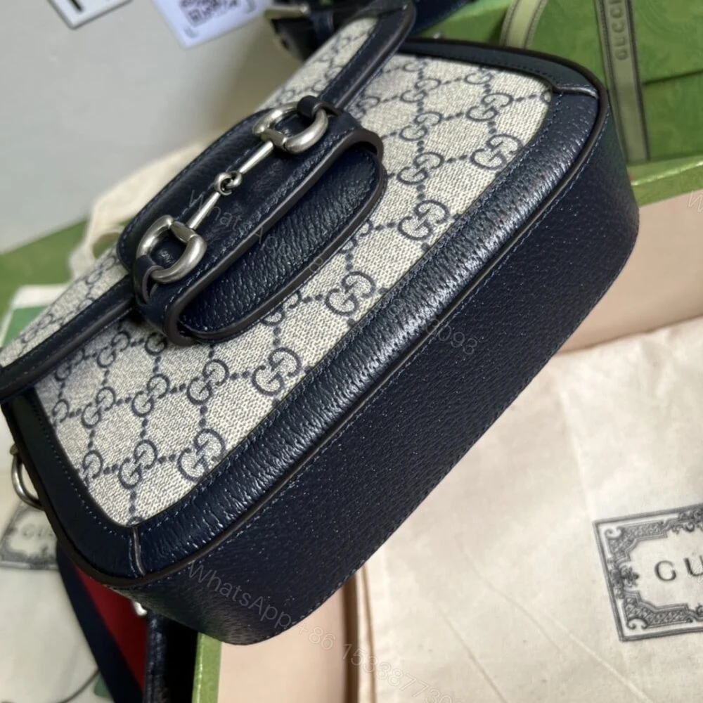 View 7 of Gucci Horsebit 1955 Mini Bag Beige And Blue 20Cm 658574 96IWN 4076