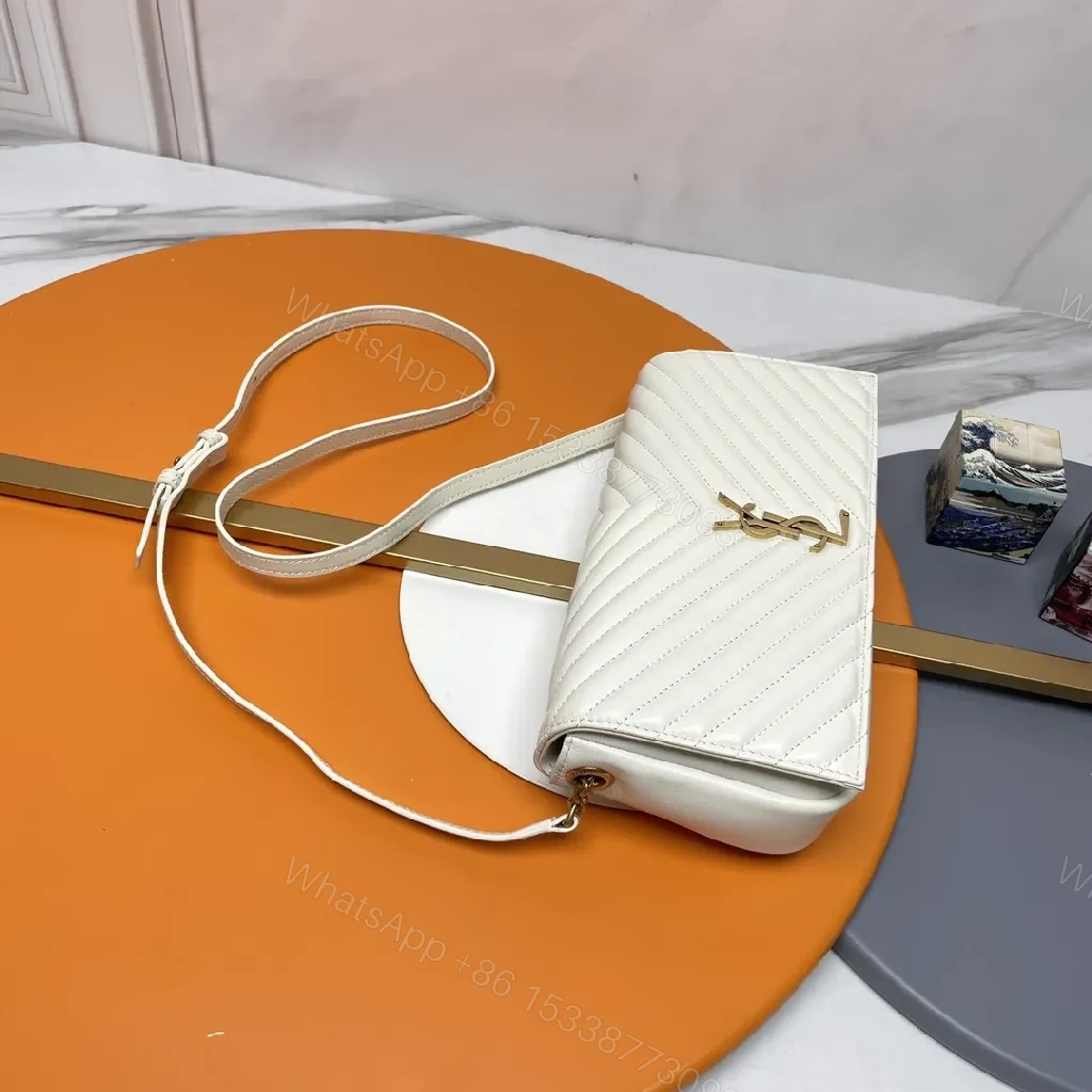 View 3 of Quilted Crossbody Bag: White Leather, Gold Hardware, Modern Chic