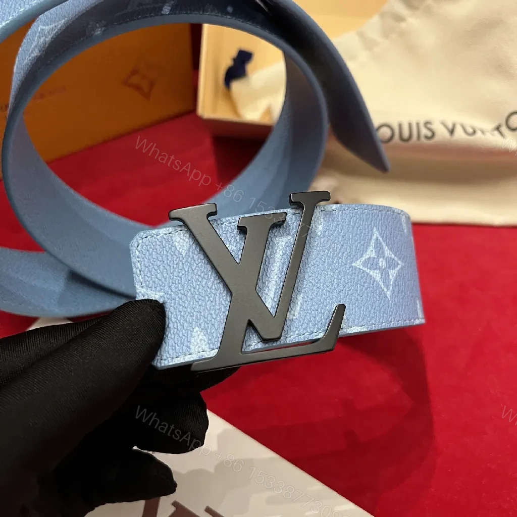 View 7 of Soft-Blue Monogram Belt: Textured Leather, Modern Silhouette, Everyday Luxury