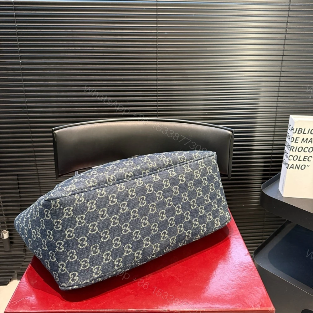 View 5 of Gucci Mercato Medium Tote Bag Denim Navy Blue 36Cm