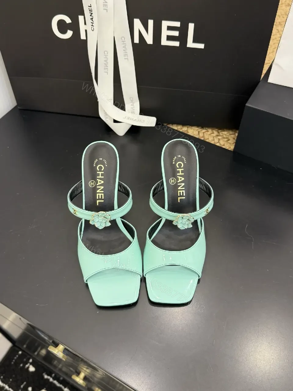 View 6 of Mint Satin Open-Toe Block Heel Sandals - Modern Luxe Comfort