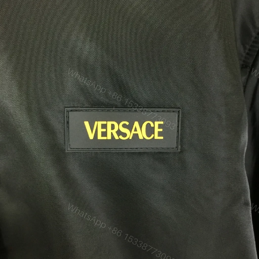 View 8 of Black Bomber Jacket - Versace Patch, Minimalist Edge, Windproof Outerwear
