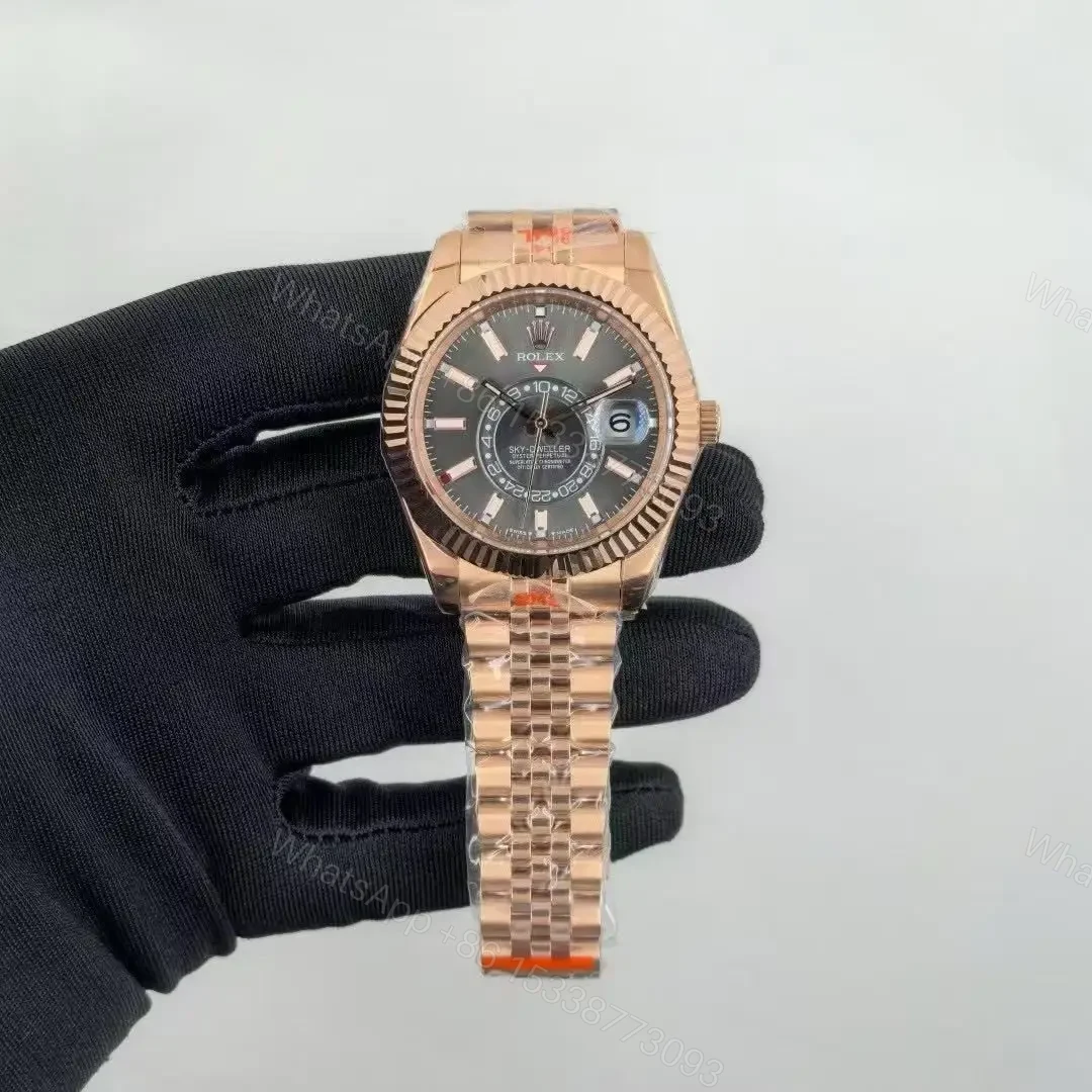 View 3 of Rolex Sky-Dweller Rhodium Dial Rose Gold Replica 2024 – Jubilee Bracelet