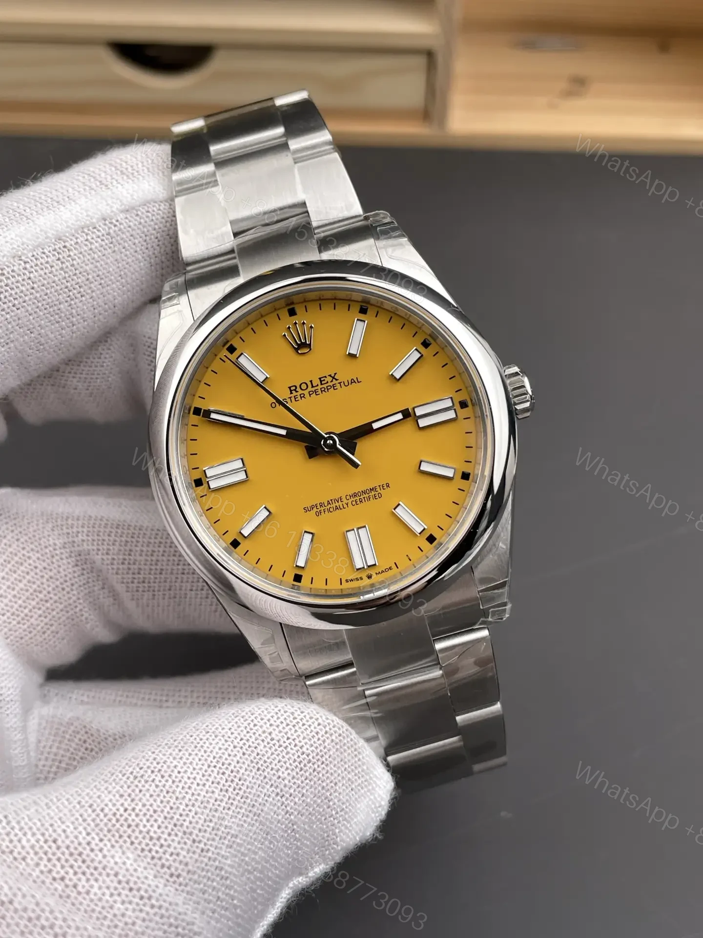 View 2 of Rolex Oyster Perpetual 41 Yellow Dial Watch 124300-0004