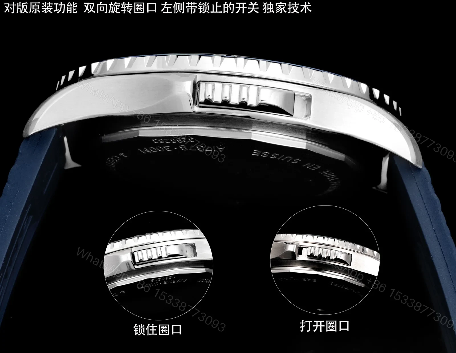 View 6 of Breitling Superocean Blue Replica 46MM Premium Blue Rubber Strap Diver Edition BT-SO-BLU-RBR-46
