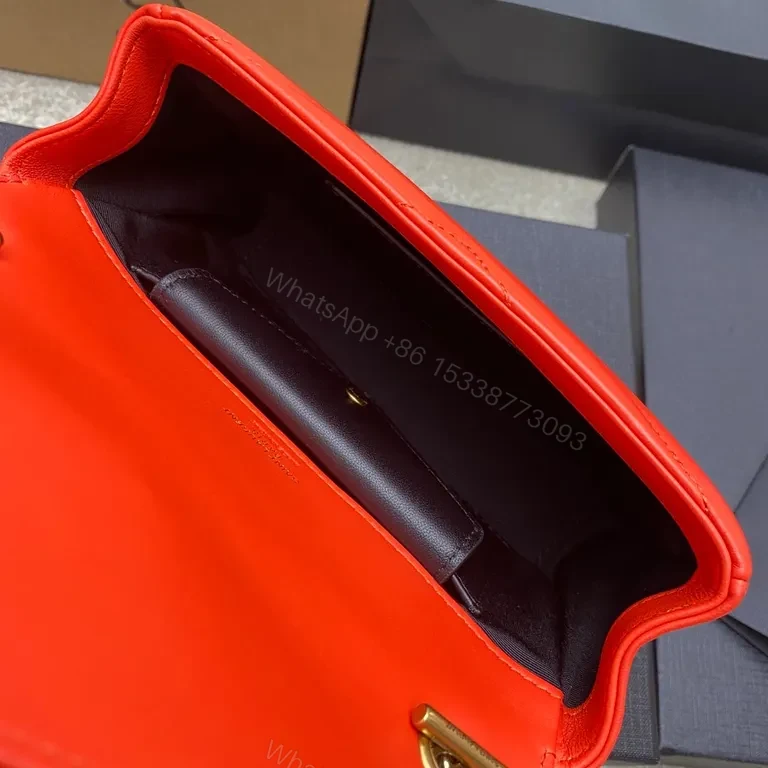 View 6 of Compact Red Leather Shoulder Bag with YSL Gold Monogram