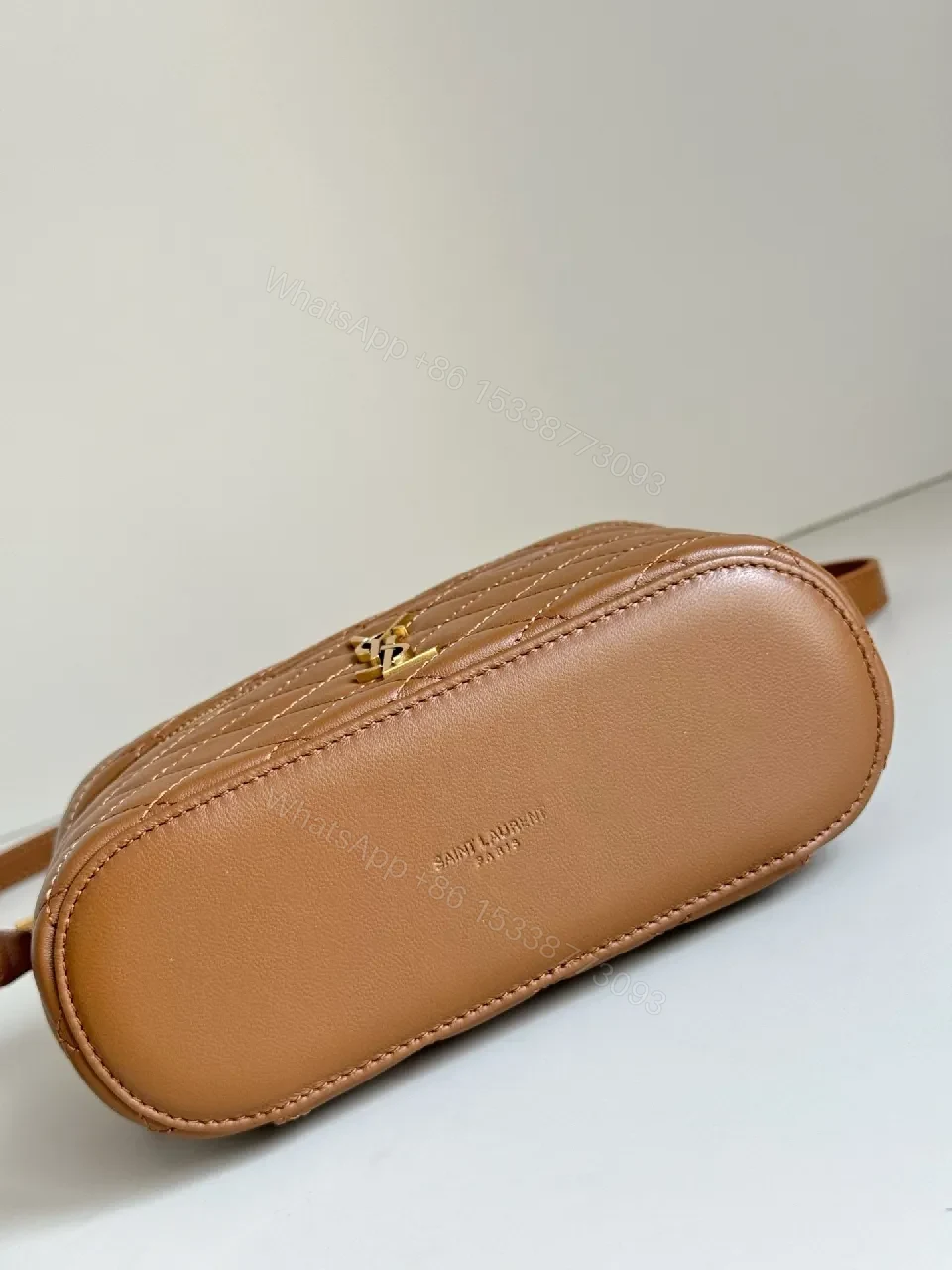 View 5 of Compact Quilted Leather Crossbody with Gold Hardware