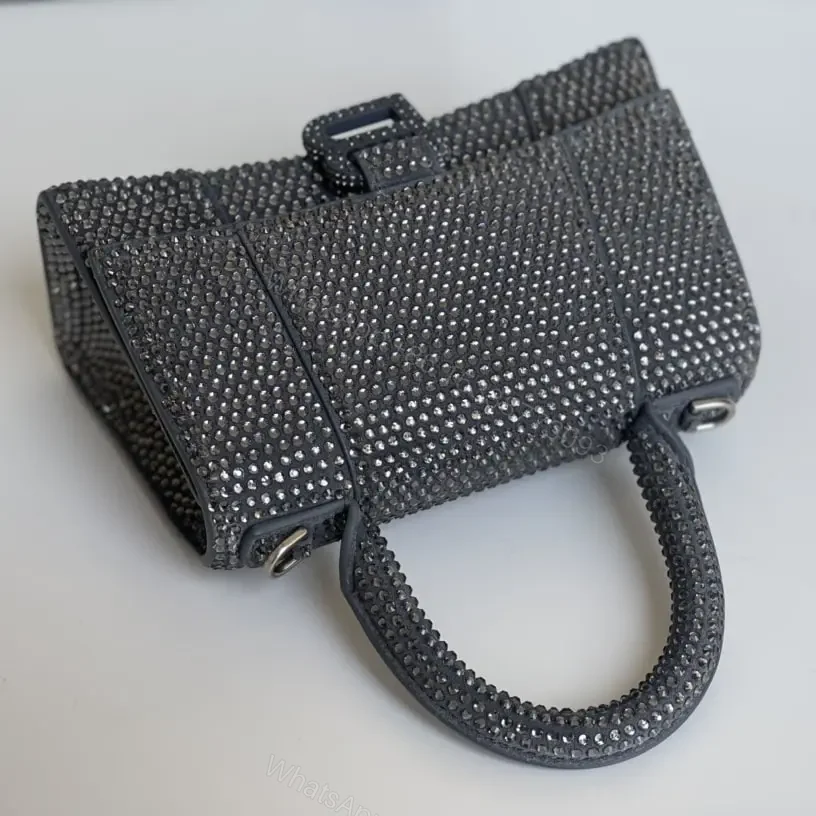 View 8 of 高仿Balenciaga*Hourglass系列沙漏包滿鑽灰色XS