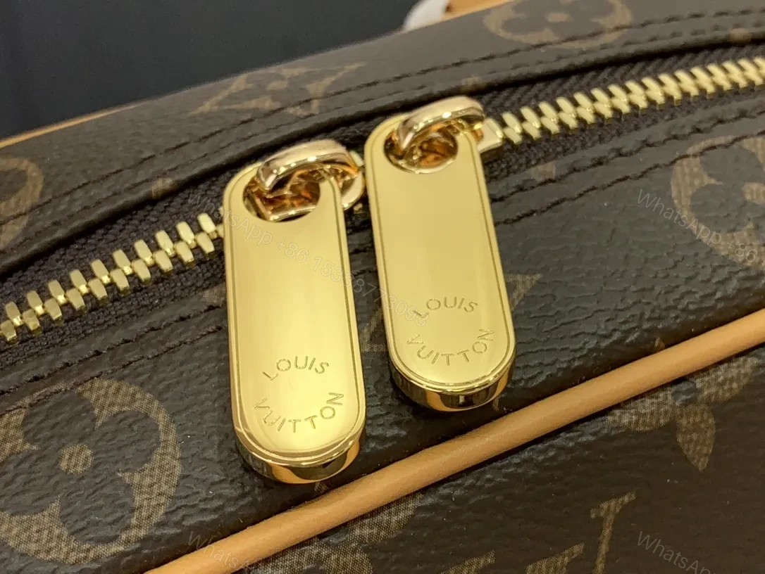 View 7 of Structured Luxury Monogram Handbag with Gold Hardware and Leather Trim