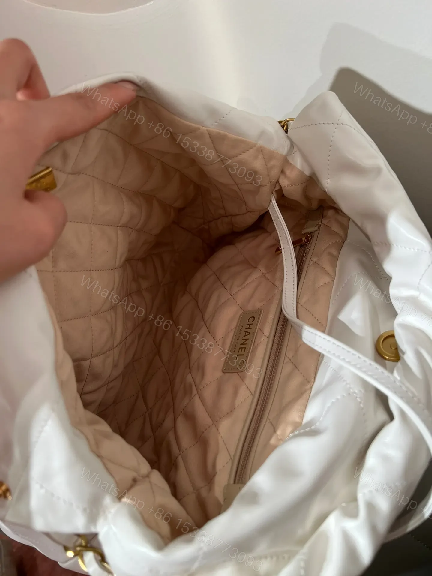 View 6 of CHANEL 22 Bag Small White Lambskin Leather