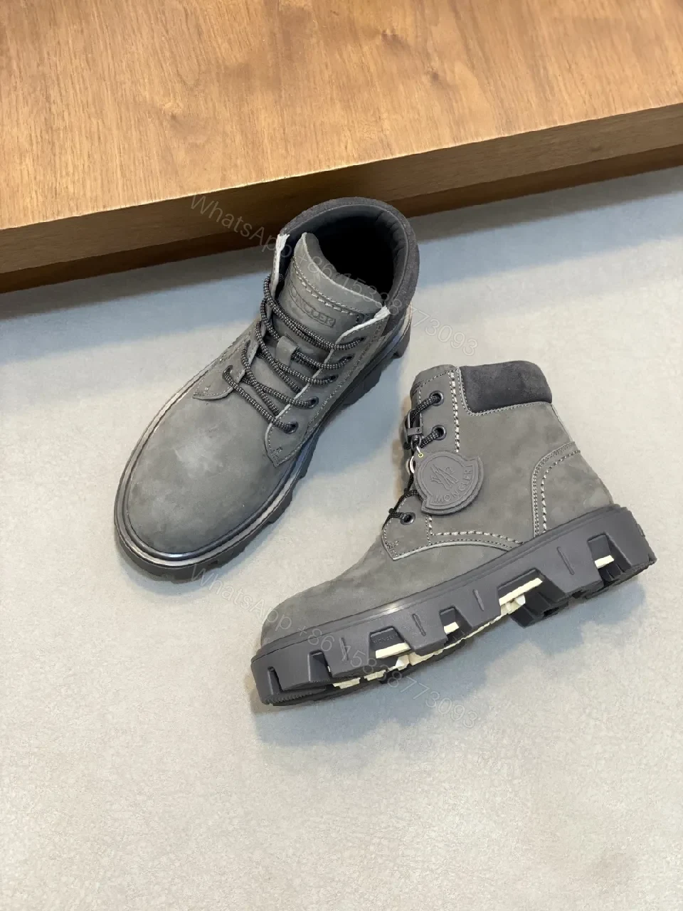 View 2 of Graphite Suede Rugged-Chic Boots with Plush Collar