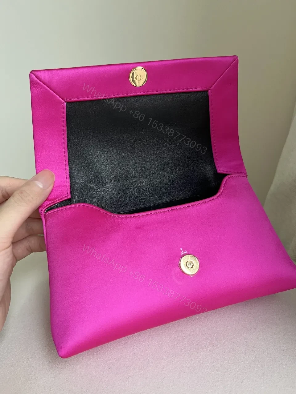 View 6 of Pink Leather Clutch + Gold Chain + Luxury Modern + Bold Statement + Clutch
