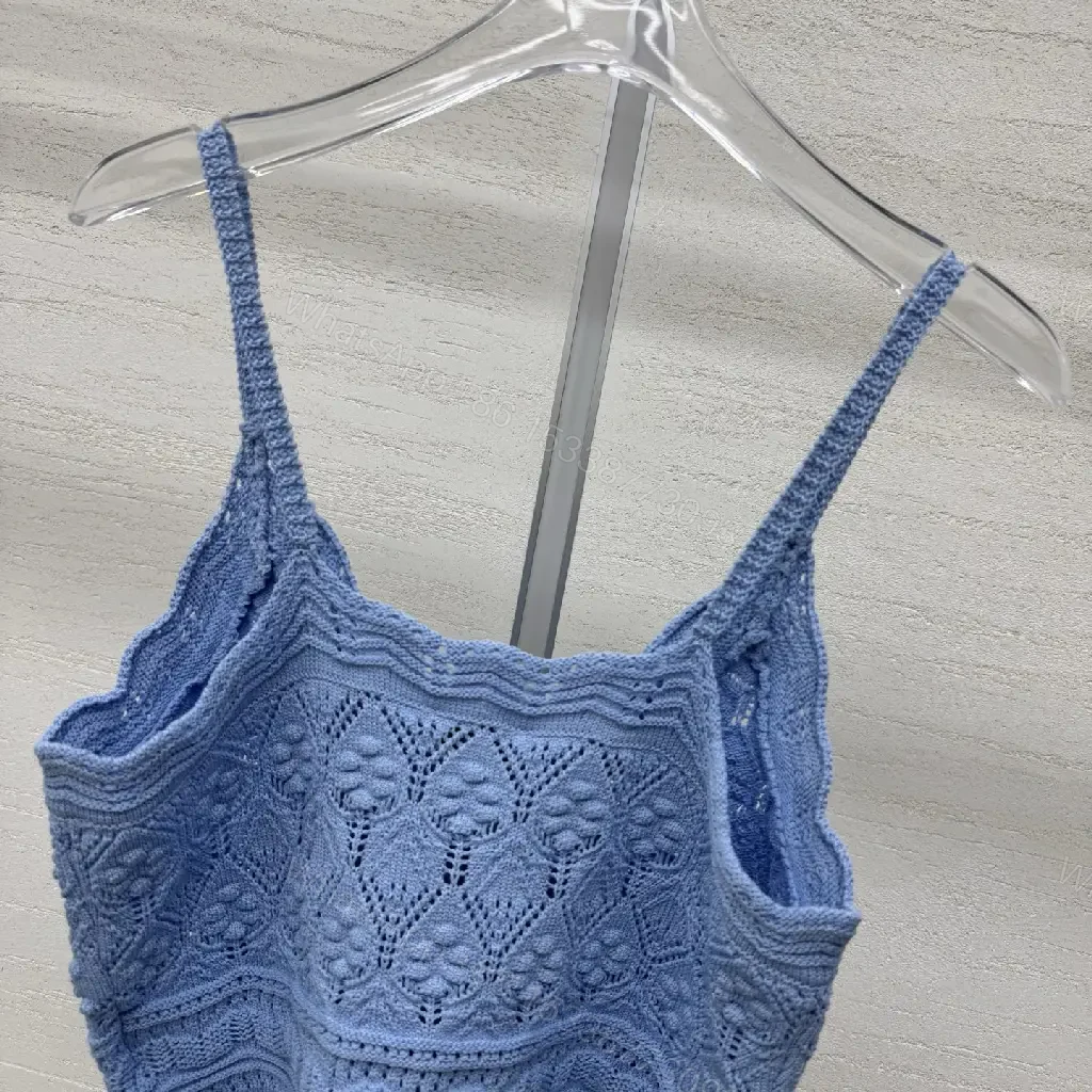 View 10 of Soft Denim-Blue Crochet Tank: Luxe Textured Tank Top