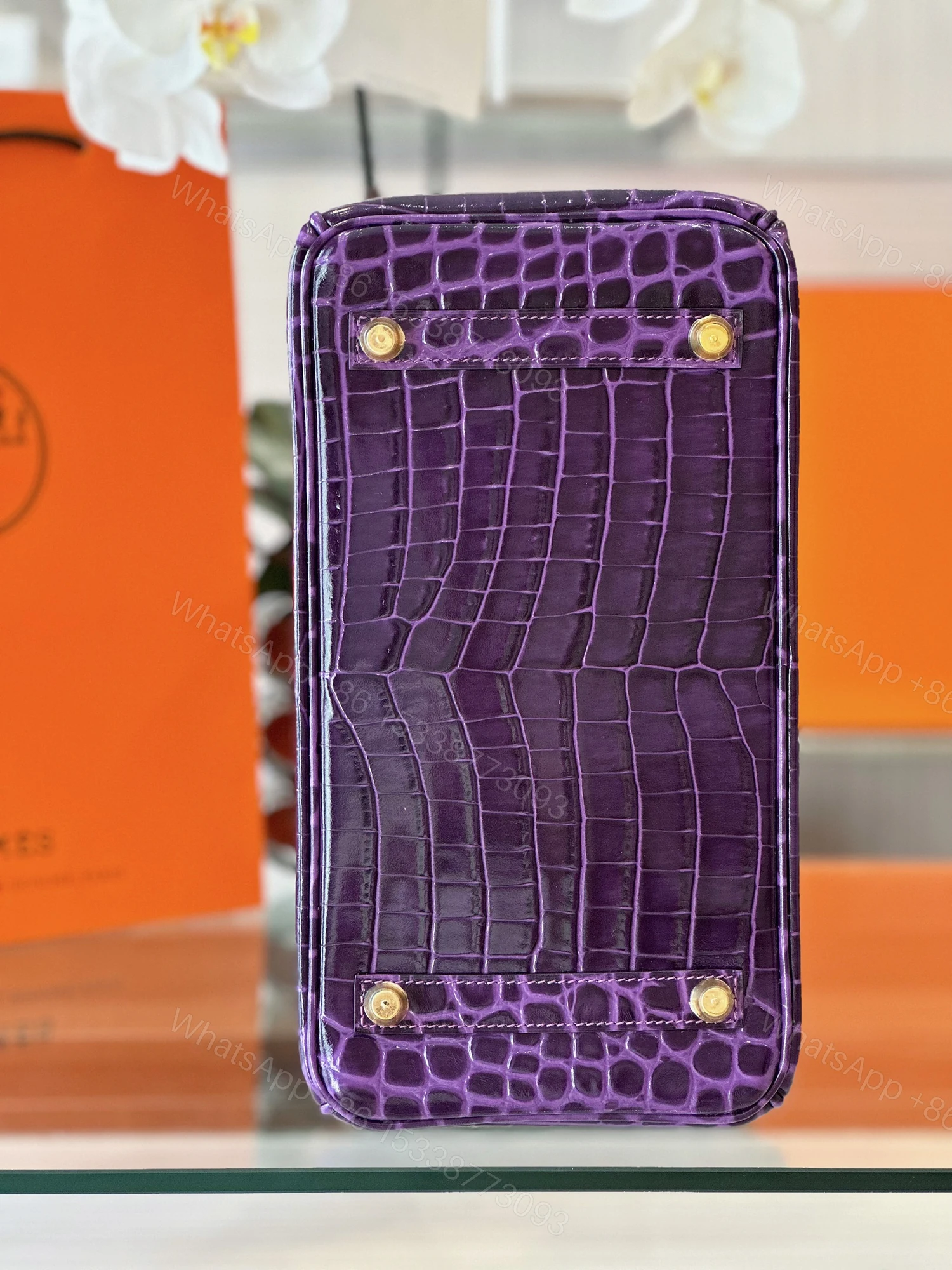 View 8 of Hermes Birkin 30 Purple/Gold Genuine Crocodile Leather Gold Hardware – Custom Made