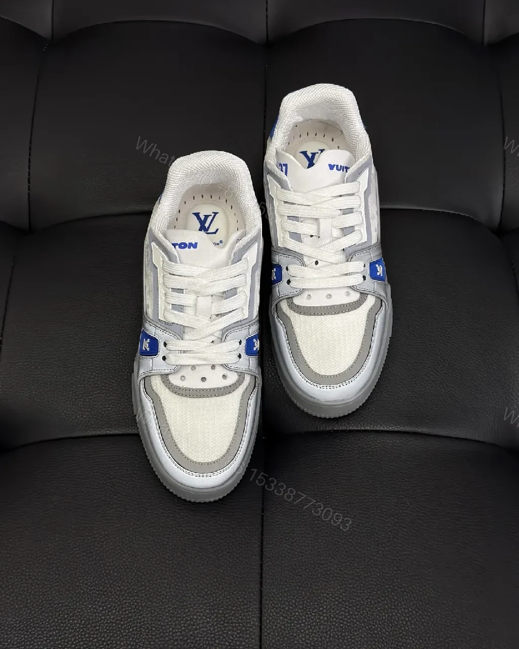 View 4 of White & Periwinkle Leather-Top Sneaker: Modern Comfort Style