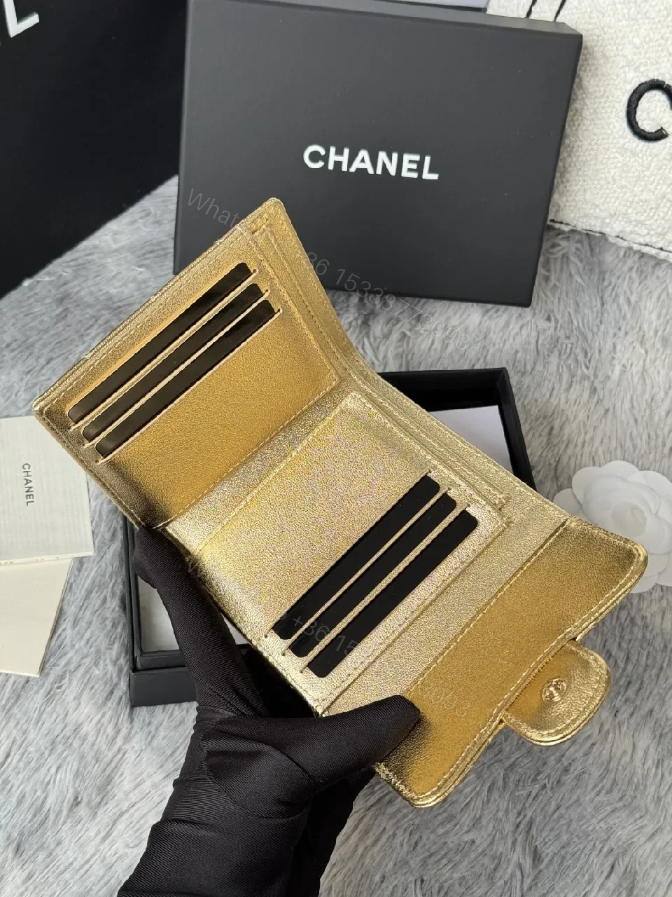 View 9 of Gold Quilted Wallet: Compact Luxury Card Holder & Coin Purse