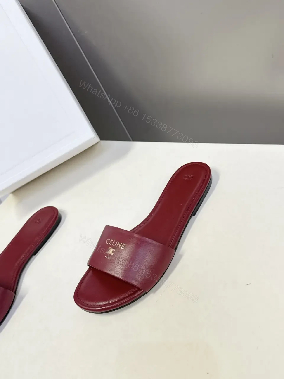 View 3 of Chic Burgundy Leather Minimalist Slides with Ergonomic Comfort