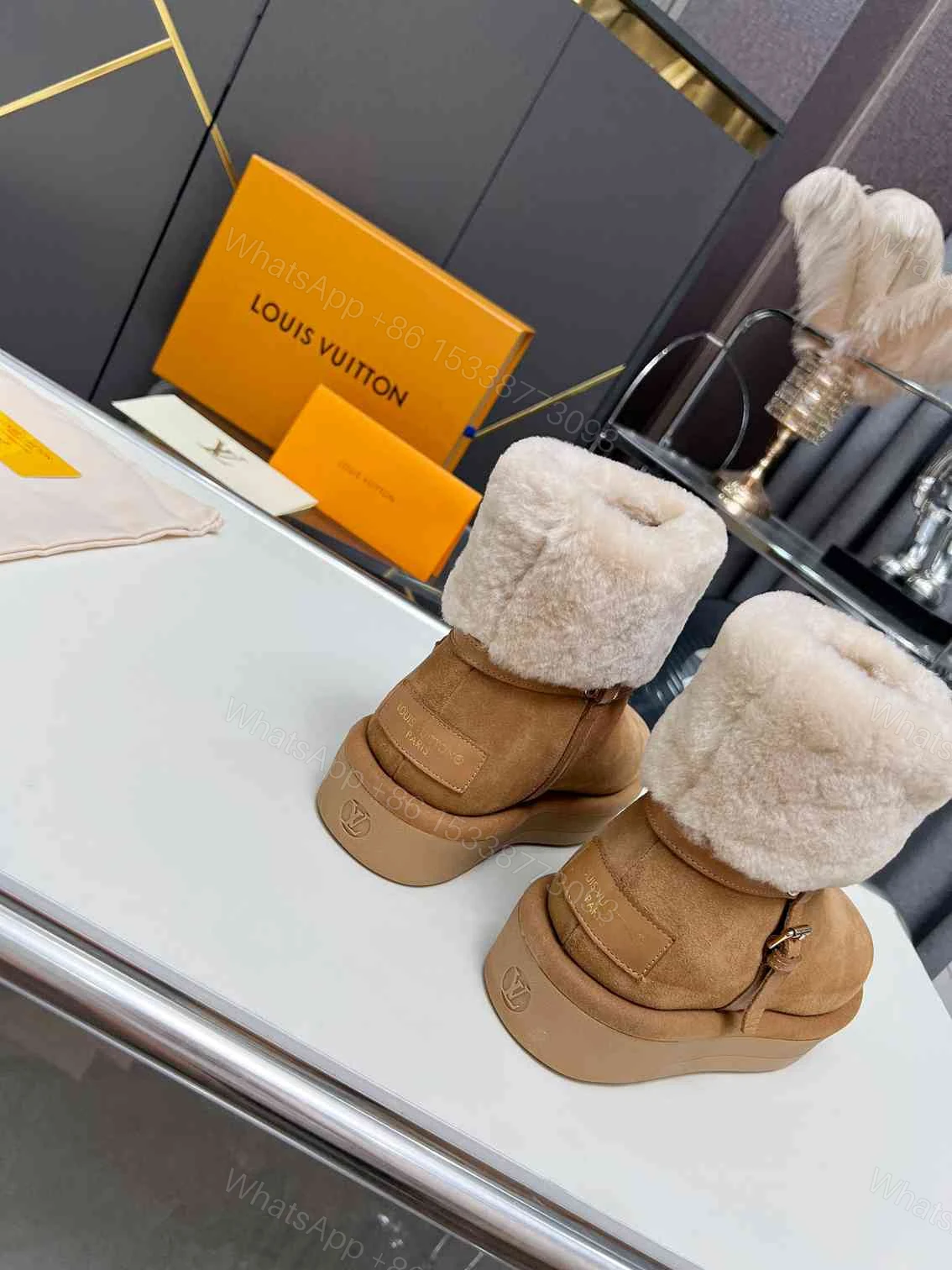 View 8 of LOUIS VUITTON ASPEN PLATFORM ANKLE BOOT BEIGE 1AC79I