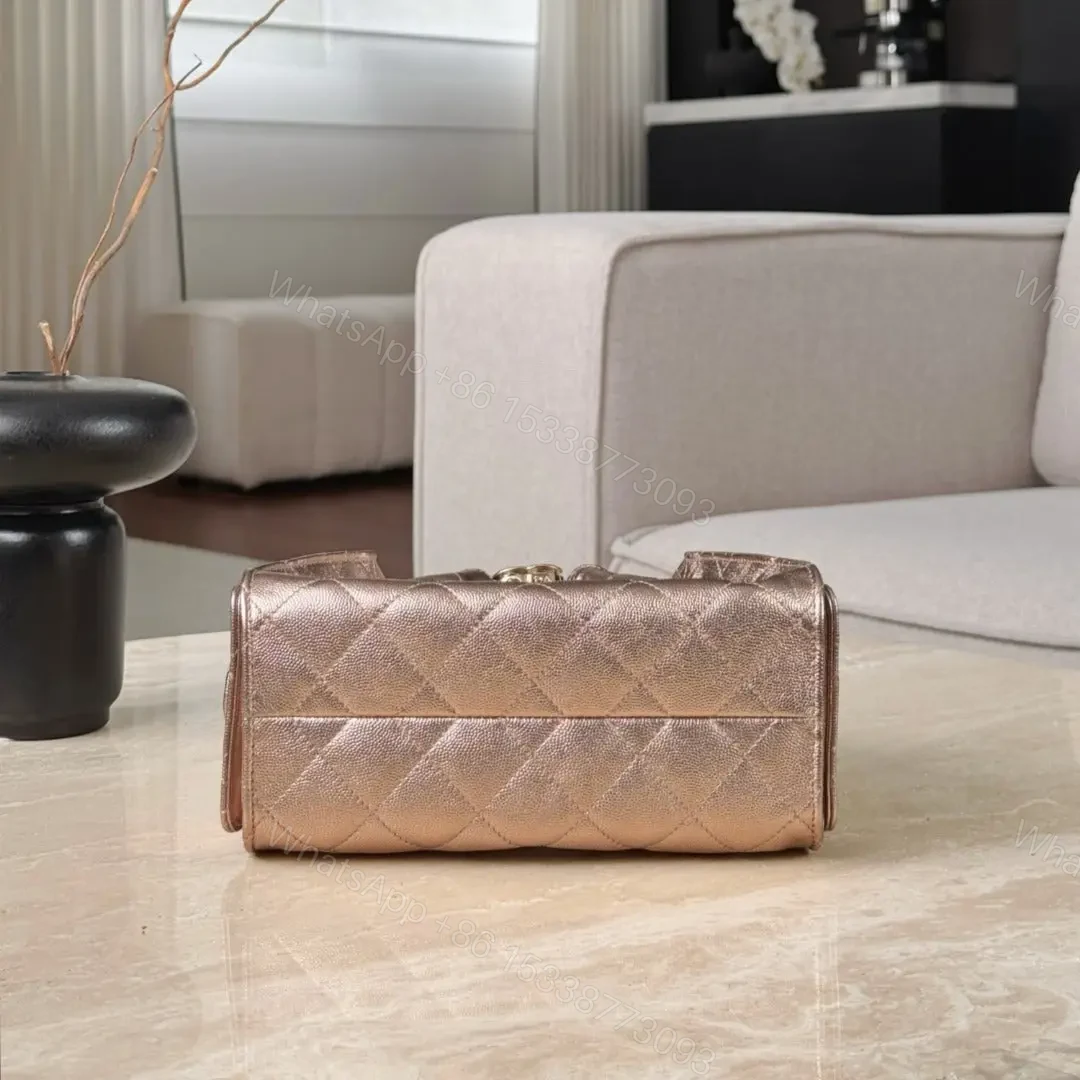 View 4 of CHANEL 25 Bag Mini Rose Gold Caviar Leather