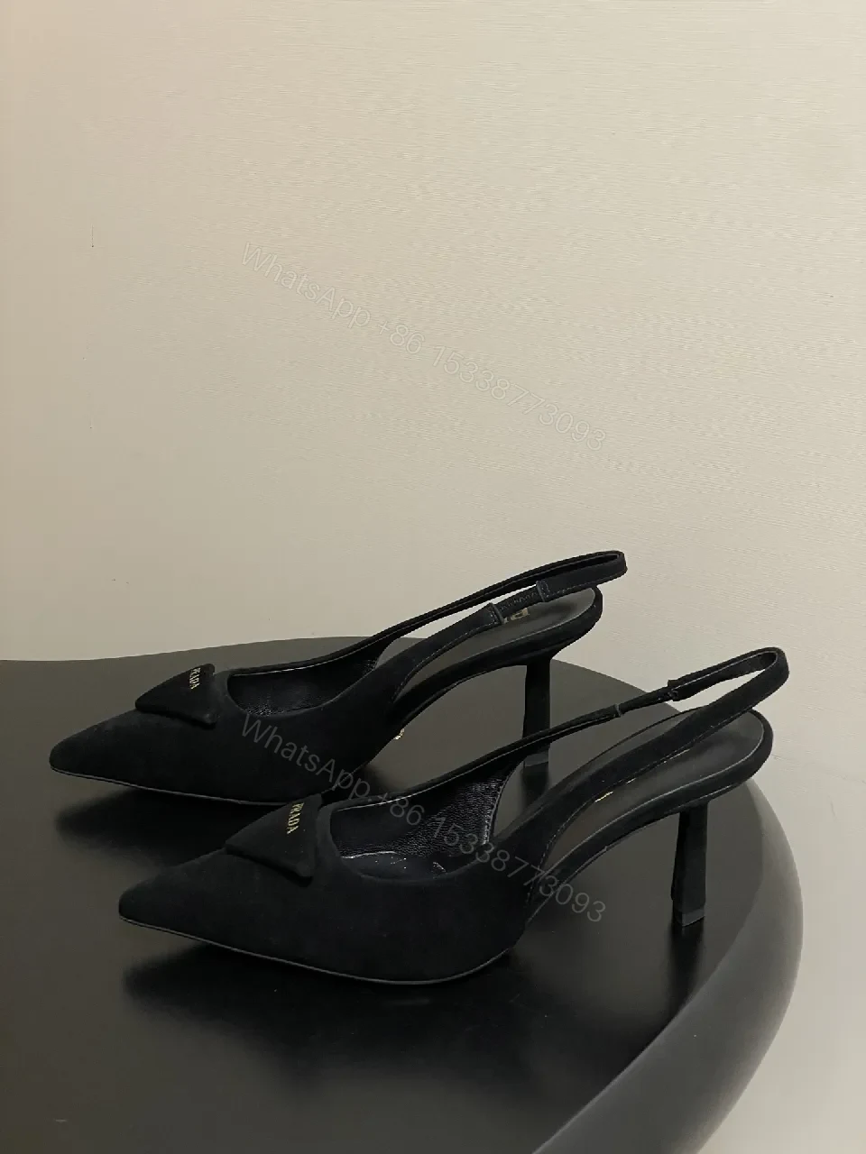 View 3 of Black Suede Pointed-Toe Slingback Heels, Luxe Minimalist Style