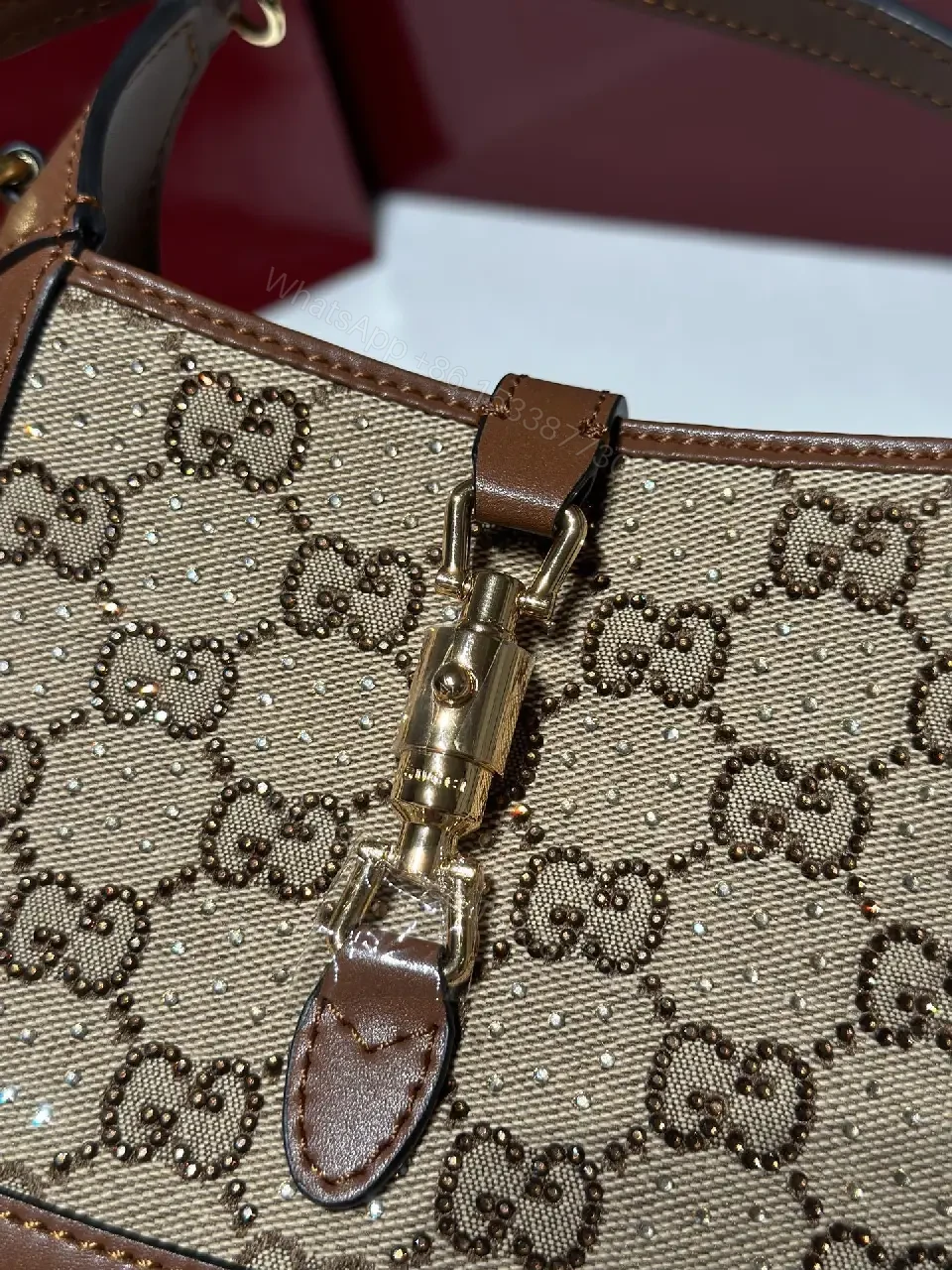 View 4 of Beige GG Supreme Satchel: Mini Structured Elegance, Gold Hardware